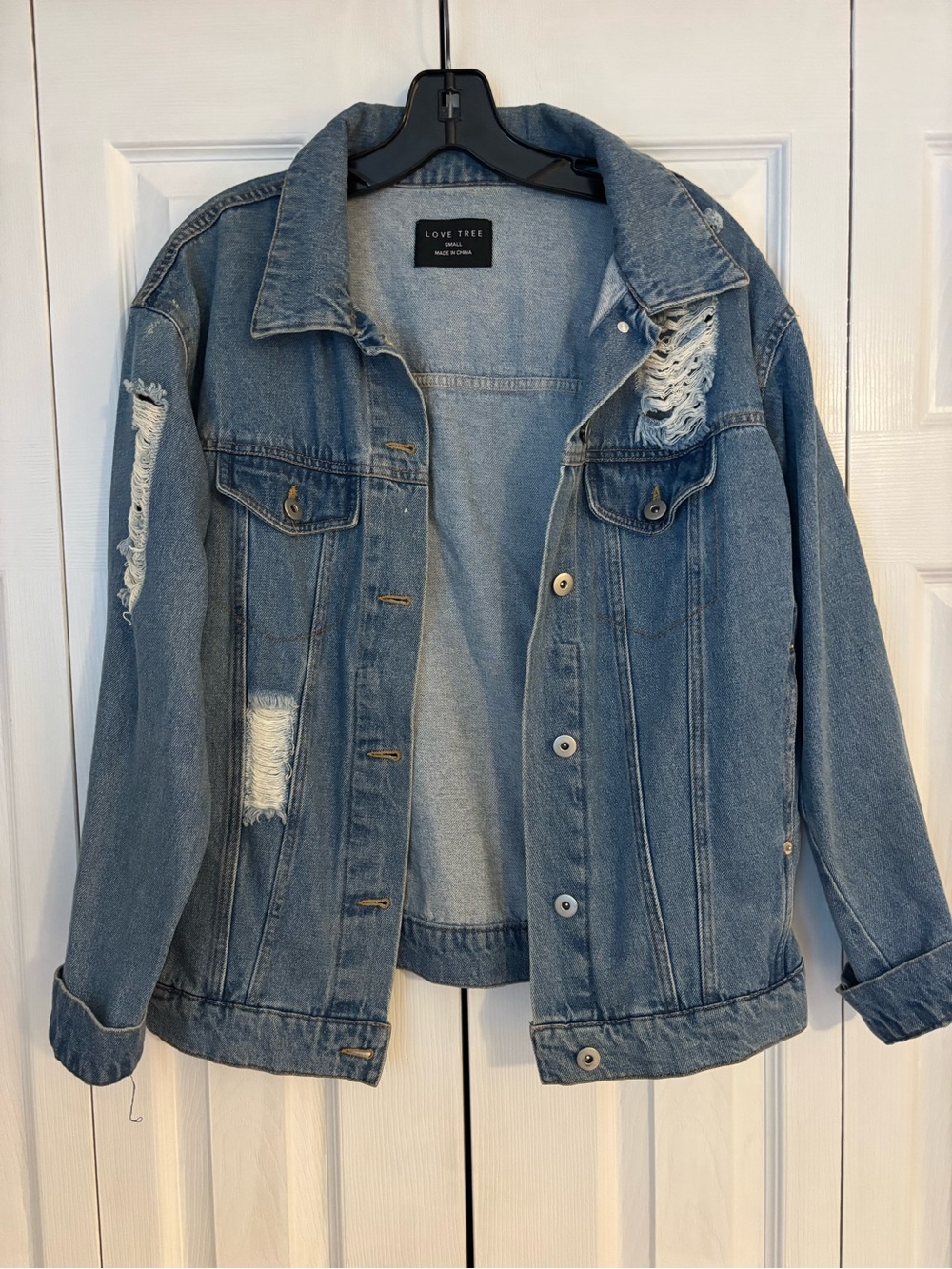 Love Tree Medium Blue Distressed Denim Jacket
